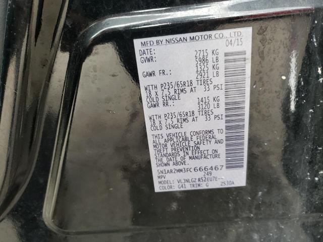 5N1AR2MM3FC666467 - 2015 NISSAN PATHFINDER S BLACK photo 13