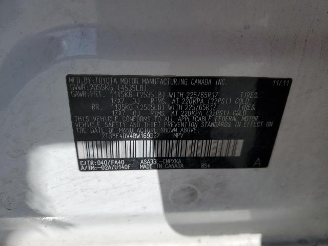 2T3BF4DV4BW169327 - 2011 TOYOTA RAV4 WHITE photo 12