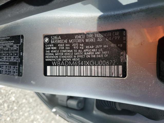 WBADM6341XGU00672 - 1999 BMW 528 I AUTOMATIC SILVER photo 12