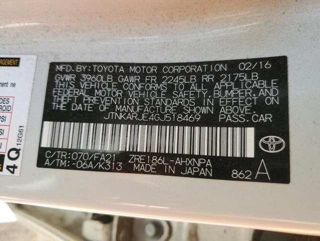 JTNKARJE4GJ518469 - 2016 TOYOTA SCION IM 白色 照片 12