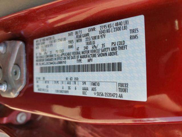 5LMCJ3C94GUJ08610 - 2016 LINCOLN MKC RESERVE RED photo 12