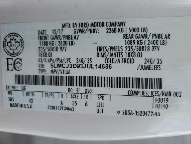 5LMCJ3D93JUL14636 - 2018 LINCOLN MKC RESERVE Beyaz fotoğraf 13