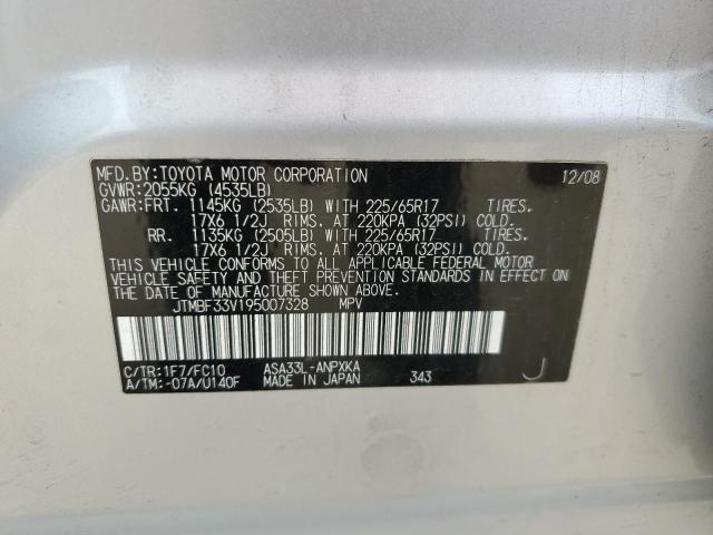 JTMBF33V195007328 - 2009 TOYOTA RAV4 SILVER photo 12