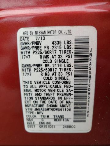 JN8AS5MT6DW541108 - 2013 NISSAN ROGUE S RED photo 14