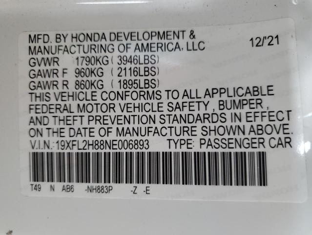 19XFL2H88NE006893 - 2022 HONDA CIVIC SPORT 白色 照片 12