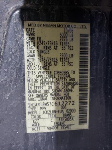 5N1AR18W57C612272 - 2007 NISSAN PATHFINDER LE 灰色 照片 12