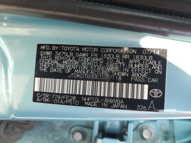 JTDKDTB30E1077118 - 2014 TOYOTA PRIUS TEAL photo 12