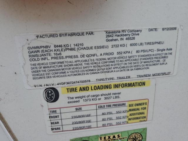 4YDF3072474700578 - 2007 KEYSTONE MONTANA WHITE photo 10