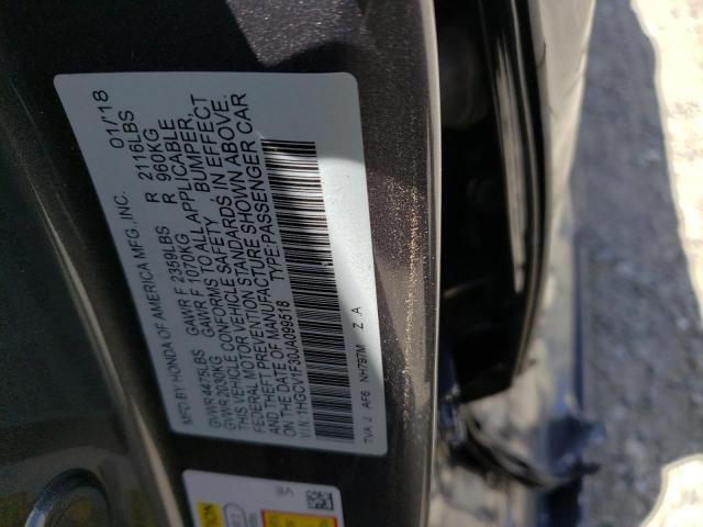 1HGCV1F30JA099518 - 2018 HONDA ACCORD SPORT GRAY photo 12