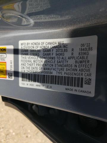 2HGFE2F54NH589584 - 2022 HONDA CIVIC SPORT 灰色 照片 12