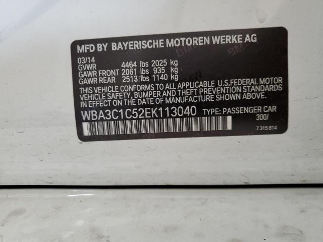 WBA3C1C52EK113040 - 2014 BMW 328 I SULEV WHITE photo 12