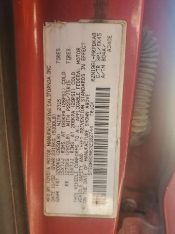 5TEGM92N63Z182744 - 2003 TOYOTA TACOMA DOUBLE CAB PRERUNNER RED photo 12