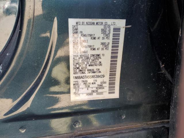 1N6BA07A55N538429 - 2005 NISSAN TITAN XE TEAL photo 12