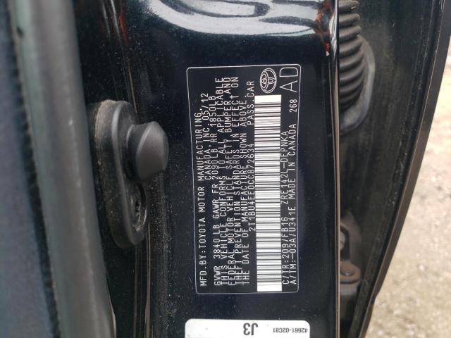 2T1BU4EE0CC872634 - 2012 TOYOTA COROLLA BASE BLACK photo 10
