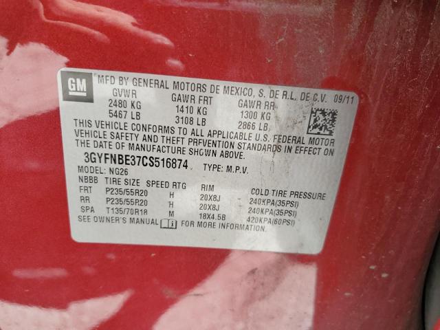 3GYFNBE37CS516874 - 2012 CADILLAC SRX PERFORMANCE COLLECTION Қызыл фото 13