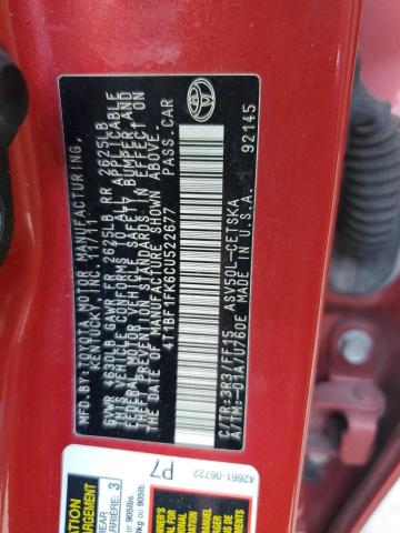 4T1BF1FK6CU522677 - 2012 TOYOTA CAMRY BASE RED photo 12