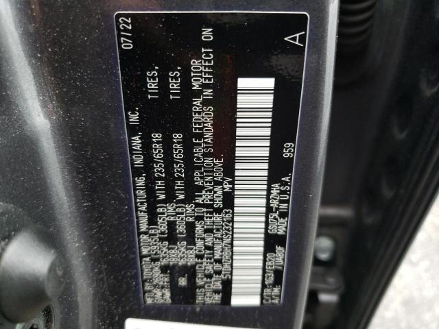 5TDHZRBH7NS232163 - 2022 TOYOTA HIGHLANDER XLE GRAY photo 13