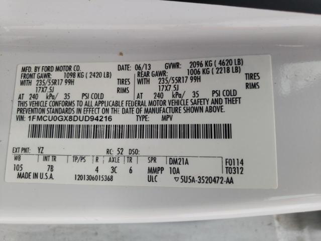 1FMCU0GX8DUD94216 - 2013 FORD ESCAPE SE WHITE photo 14