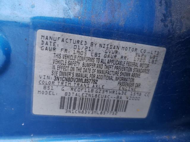 3N1CN8DV3ML857752 - 2021 NISSAN VERSA S 蓝色 照片 12