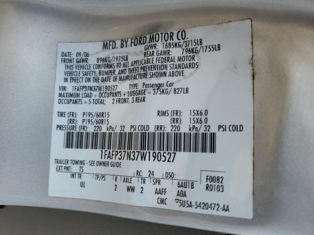 1FAFP37N37W190527 - 2007 FORD FOCUS ZX5 SILVER photo 10