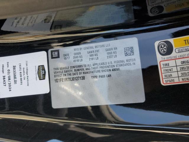 1G1FE1R7XJ0127138 - 2018 CHEVROLET CAMARO SS BLACK photo 12