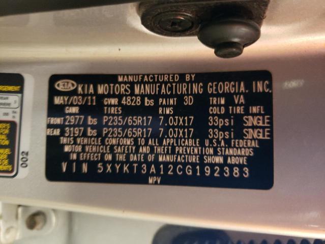 5XYKT3A12CG192383 - 2012 KIA SORENTO BASE SILVER photo 13