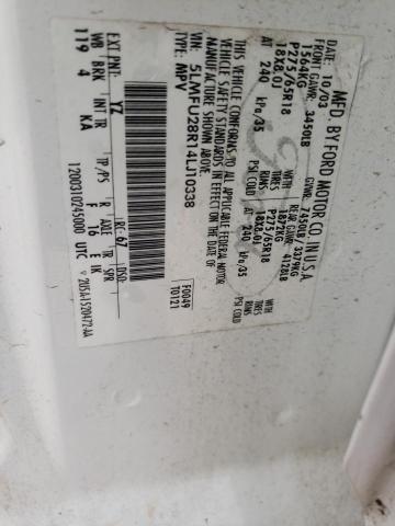 5LMFU28R14LJ10338 - 2004 LINCOLN NAVIGATOR თეთრი ფოტო 12