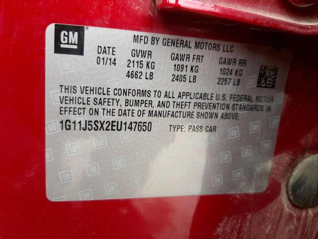 1G11J5SX2EU147650 - 2014 CHEVROLET MALIBU LTZ წითელი ფოტო 12