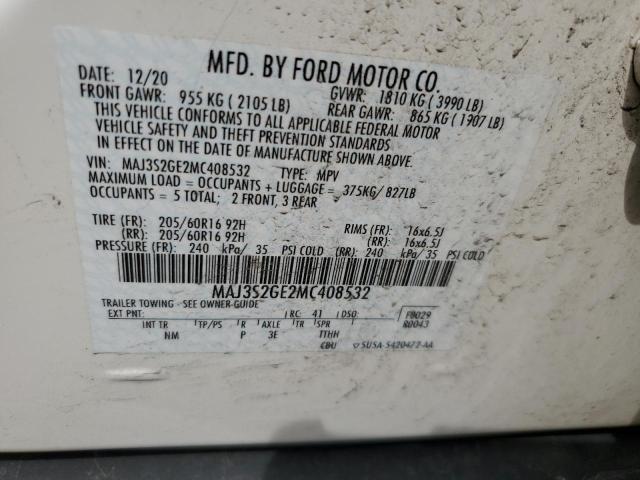 MAJ3S2GE2MC408532 - 2021 FORD ECOSPORT SE თეთრი ფოტო 13