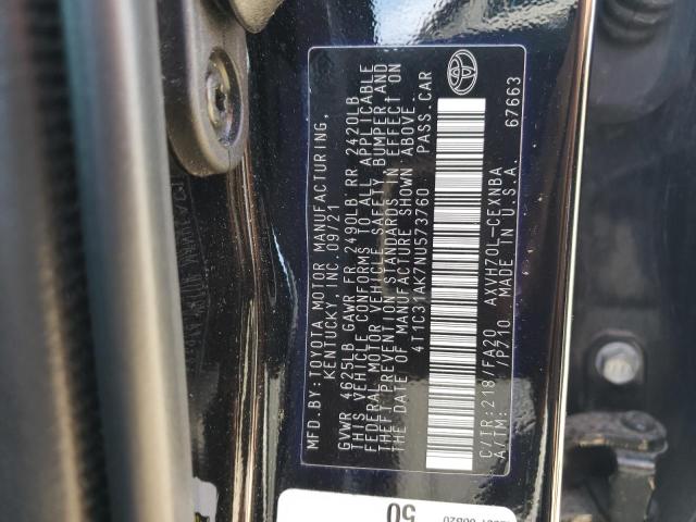 4T1C31AK7NU573760 - 2022 TOYOTA CAMRY LE Schwarz Foto 12