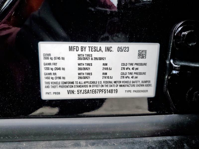 5YJSA1E67PF514819 - 2023 TESLA MODEL S 黑色 照片 14