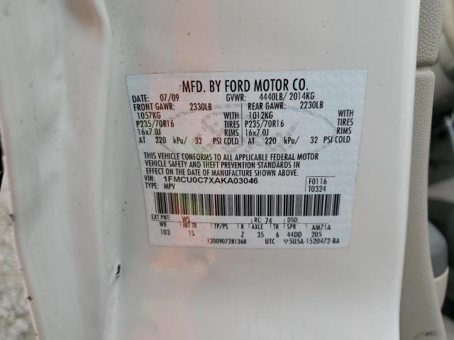 1FMCU0C7XAKA03046 - 2010 FORD ESCAPE XLS WHITE photo 14