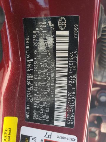 4T1BF1FKXHU703689 - 2017 TOYOTA CAMRY LE RED photo 12