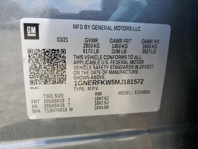 1GNERFKW5MJ181572 - 2021 CHEVROLET TRAVERSE LS GRAY photo 13