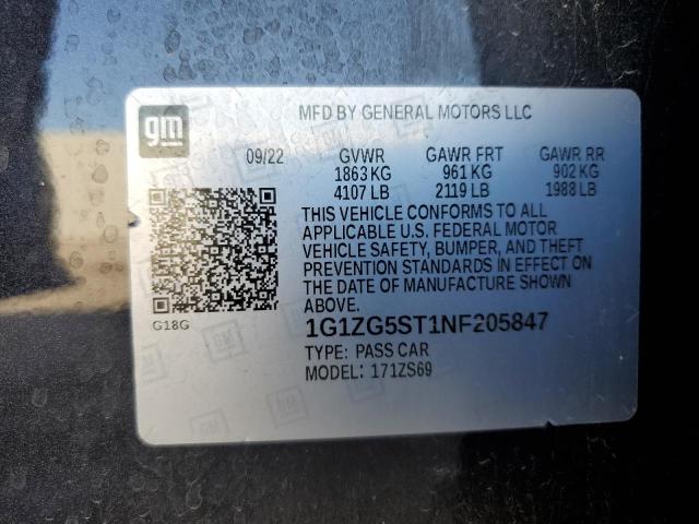 1G1ZG5ST1NF205847 - 2022 CHEVROLET MALIBU RS BLACK photo 13