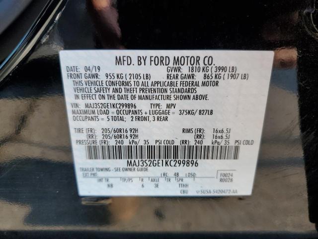 MAJ3S2GE1KC299896 - 2019 FORD ECOSPORT SE BLACK photo 10