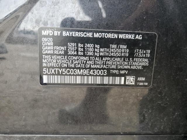 5UXTY5C03M9E43003 - 2021 BMW X3 XDRIVE30I BLACK photo 13
