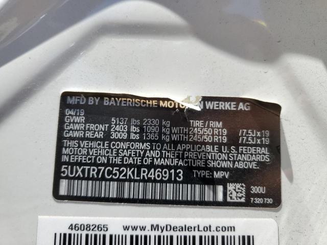 5UXTR7C52KLR46913 - 2019 BMW X3 SDRIVE30I WHITE photo 13