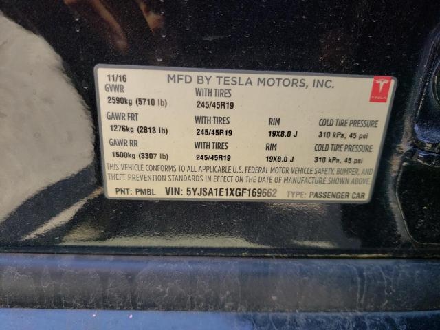 5YJSA1E1XGF169662 - 2016 TESLA MODEL S Սև լուսանկար 12