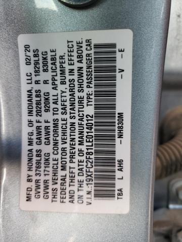 19XFC2F81LE014012 - 2020 HONDA CIVIC SPORT 银色 照片 12
