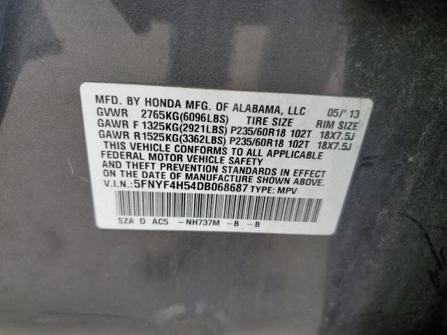 5FNYF4H54DB068687 - 2013 HONDA PILOT EXL GRAY photo 12