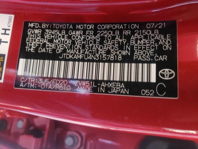 JTDKAMFU4N3157818 - 2022 TOYOTA PRIUS NIGHT SHADE RED photo 14