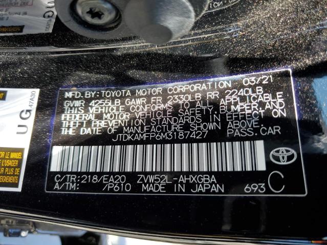 JTDKAMFP6M3187427 - 2021 TOYOTA PRIUS PRIM LE BLACK photo 13