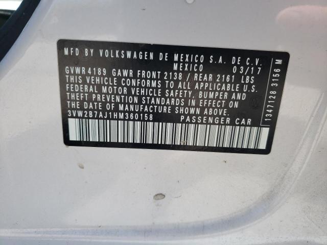 3VW2B7AJ1HM360158 - 2017 VOLKSWAGEN JETTA S 白色 照片 13