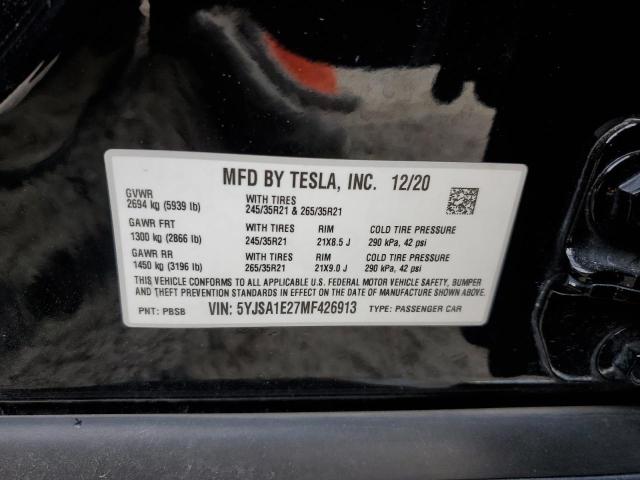 5YJSA1E27MF426913 - 2021 TESLA MODEL S Qara foto 12