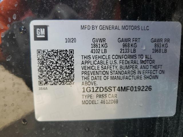 1G1ZD5ST4MF019226 - 2021 CHEVROLET MALIBU LT BLACK photo 13