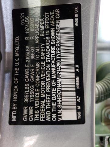 SHHFK7H44MU214290 - 2021 HONDA CIVIC SPORT 灰色 照片 12