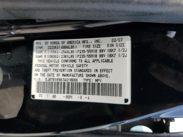 5J8TB18567A018666 - 2007 ACURA RDX TECHNOLOGY BLACK photo 12