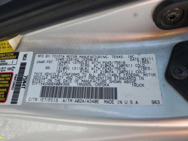 5TFTX4GN6BX004369 - 2011 TOYOTA TACOMA PRERUNNER ACCESS CAB SILVER photo 12