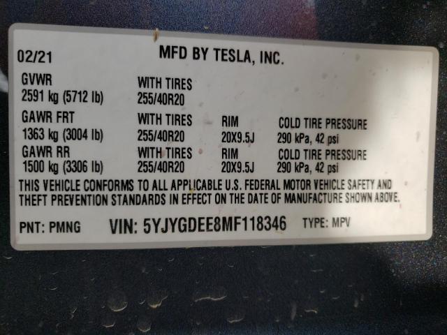 5YJYGDEE8MF118346 - 2021 TESLA MODEL Y GRAY photo 13